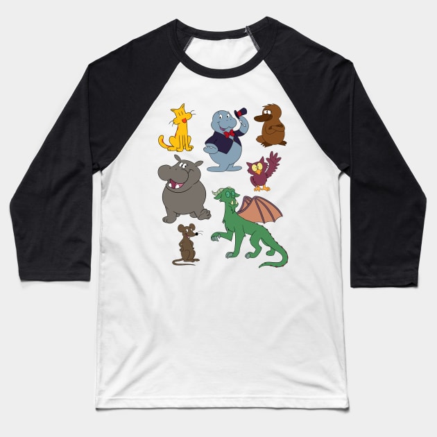 Megan's Menagerie Pattern Baseball T-Shirt by MeganCartoonist